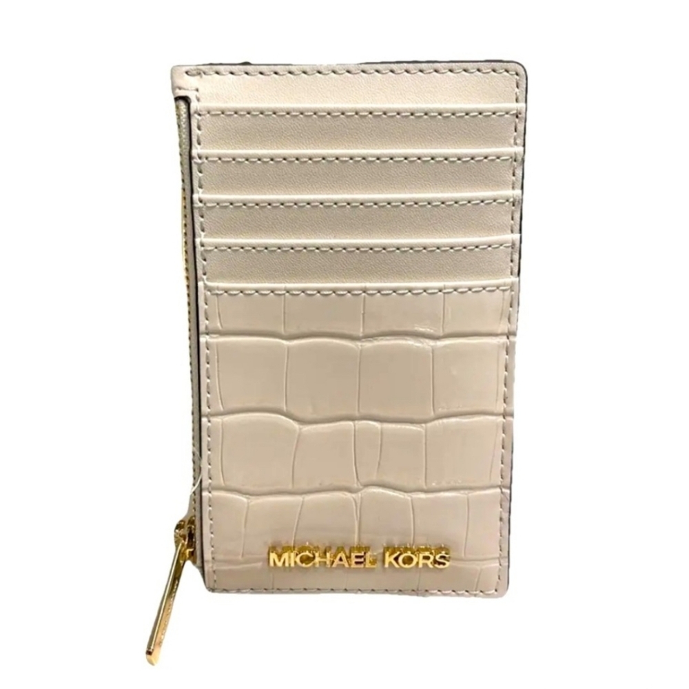 Michael Kors Cream Croc-Embossed Jet Set Card Holder NEW Sealed! Retail $228